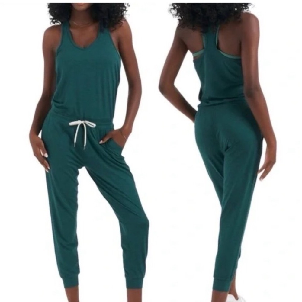 Vuori Lux Jumpsuit Forest Green Heather Racerback Jogger Large jade heather